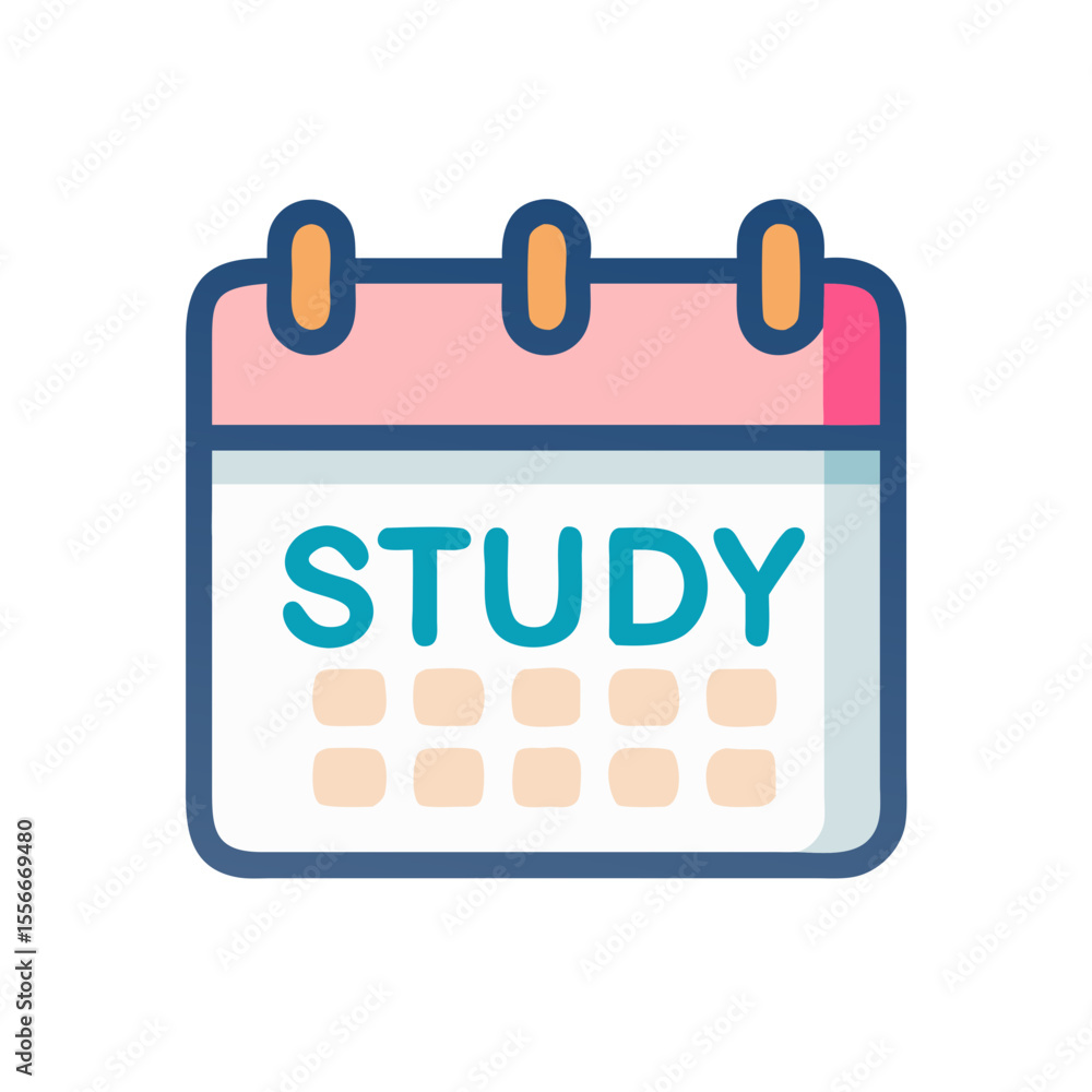 Aufkleber flat vector icon of a calendar with the word study and schedule blocks