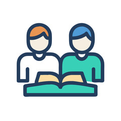 Two students studying together from a book in a flat design style illustration