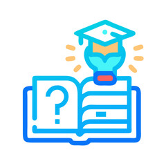 Illuminating Knowledge: Education and Ideas Icon with Open Book, Question Mark, and Graduation Cap