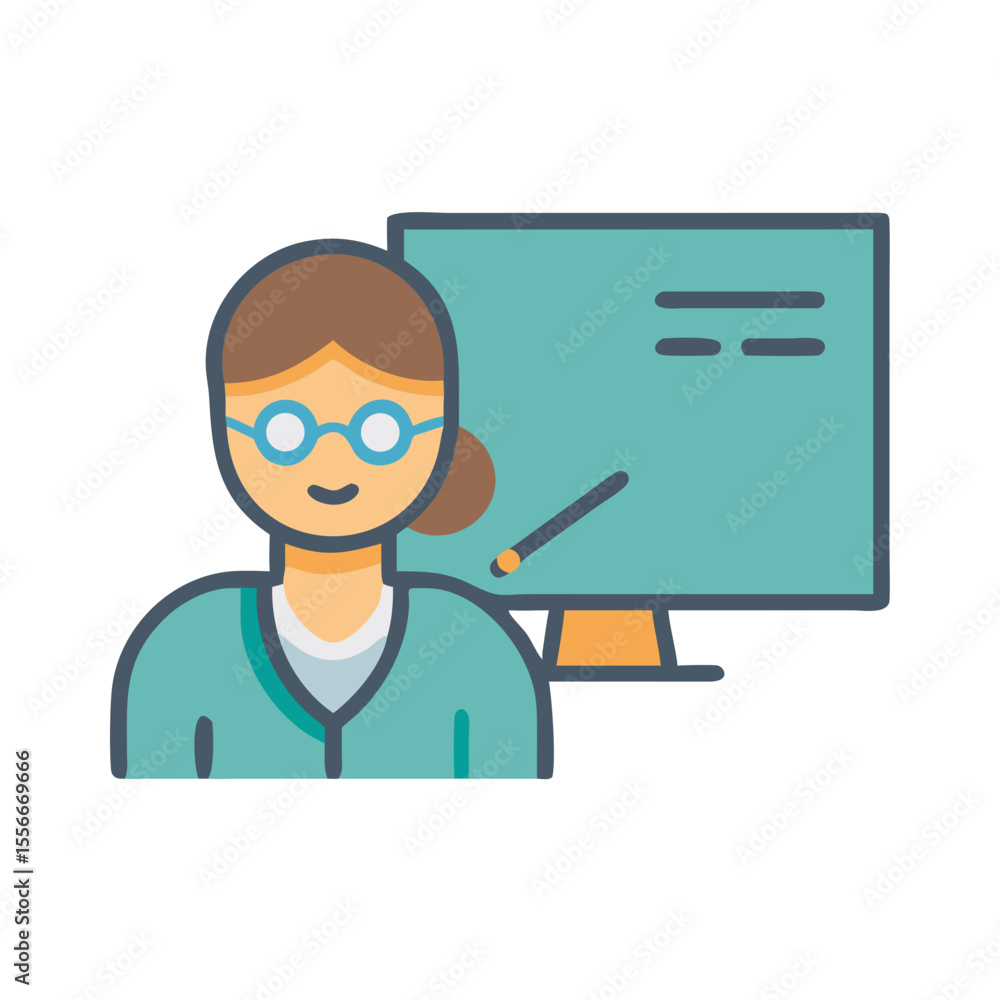 Aufkleber teacher with pointer standing in front of a digital board, teaching concepts
