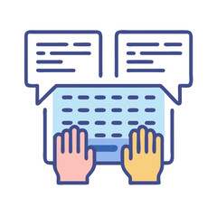 Online Communication: Hands Typing on Keyboard with Speech Bubbles, Representing Digital Dialogue