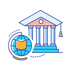 Online Education Vector Concept: University Building and Global Learning with an Open Book