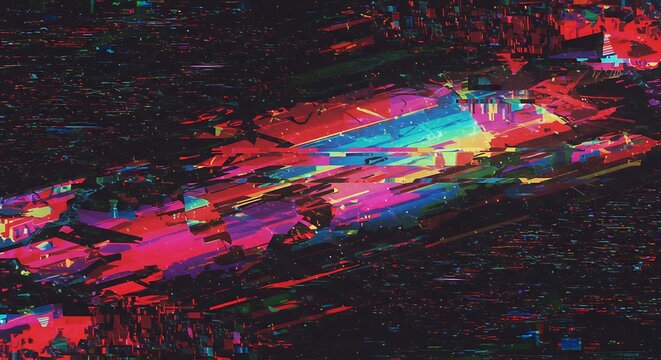 Colorful Glitch Effect Abstract Background - Visual Distortions and Vibrant Pixelation
