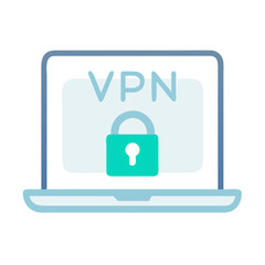 Laptop with VPN and padlock for secure connection and private internet access