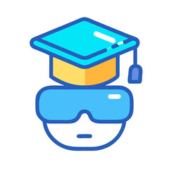 Virtual Reality Education: Conceptual illustration of learning with VR headset and graduation cap