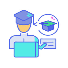 Graduate holding diploma with graduation cap icon symbolizing academic success and achievement