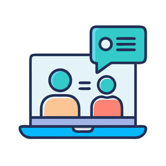 Online Meeting Vector Illustration of Laptop with People and Chat Bubble
