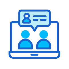 Digital Communication Concept: Laptop Screen Displaying Video Conference with User Profile, Flat Design Icon