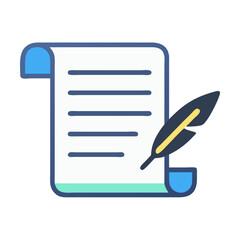 Stylized quill pen and paper scroll illustration with vibrant colors for design concepts