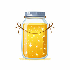A mason jar filled with fireflies glowing inside
