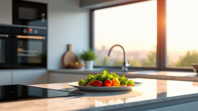 Minimalist kitchen preparing healthy customized meal