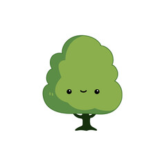 Fototapeta premium Cartoon tree vector illustration with simple shapes, cute style, green color palette, and white background, PNG format