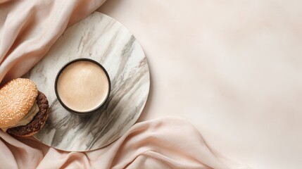 Coffee And Burger Breakfast On Pale Pink Surface