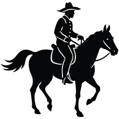 Silhouette of Cowboy Riding Horse: Bold, Graphic, Western Stock Image