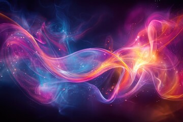 Obraz premium Swirling colorful smoke design with sparkles floats on a dark backdrop. Use as a vibrant design element for your creative projects.