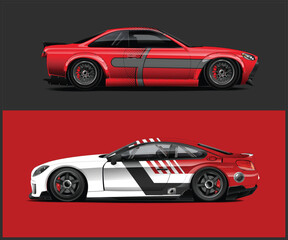 Two Racing Car Designs with Red and White Wraps