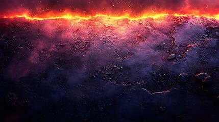 Fototapeta premium Abstract Landscape with Fiery Horizon and Dark Textured Ground