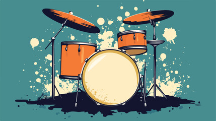 Music Drum with Powder Explosion Flat Vector Illustration Center