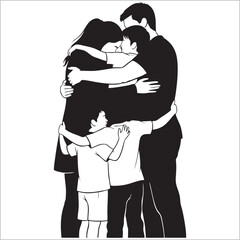 vector silhouette illustration of people hugging on a white background