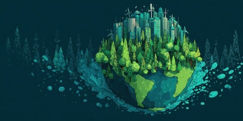 Sustainable Green City Earth Illustration