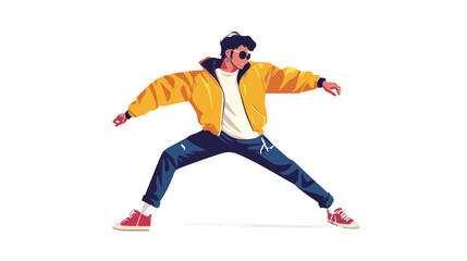 Flat Vector Illustration of Dancing Adult Man Center Stage