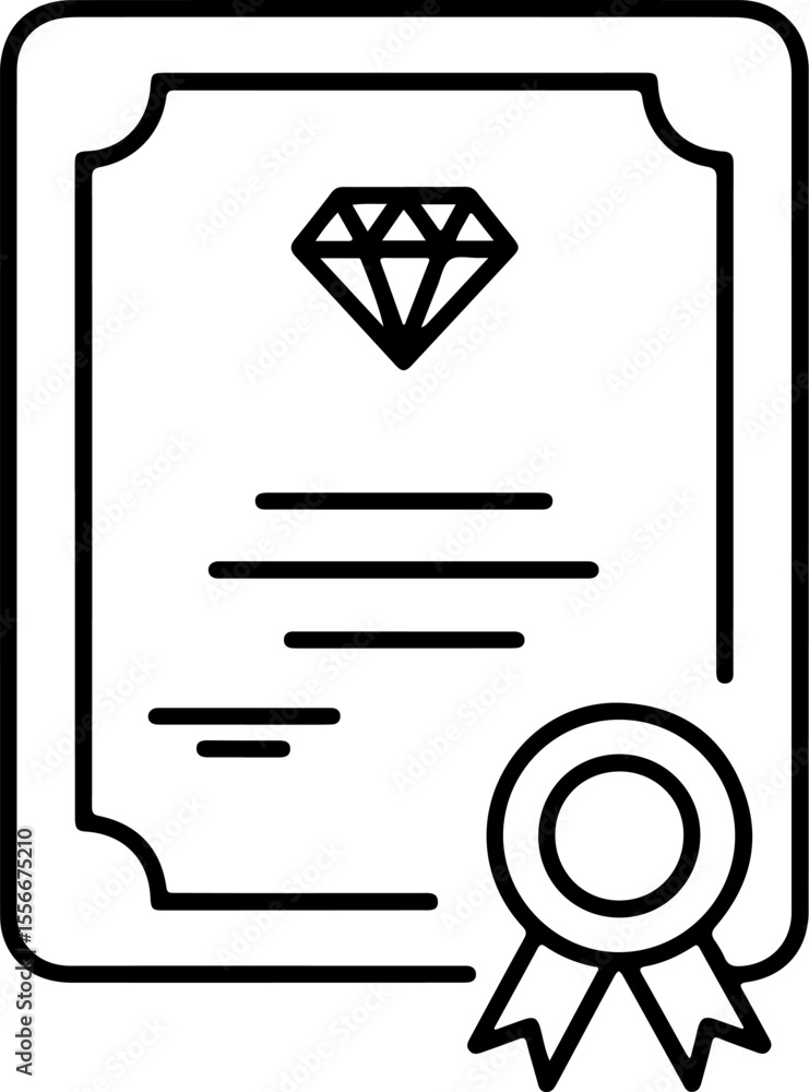 Poster diamond certificate icon with seal and lines for text