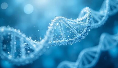 Close-up of a DNA Double Helix Structure in Blue Tones