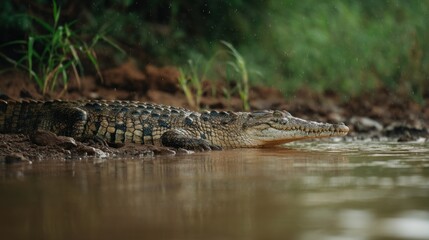 Fototapeta premium Crocodile resting near waterway bank