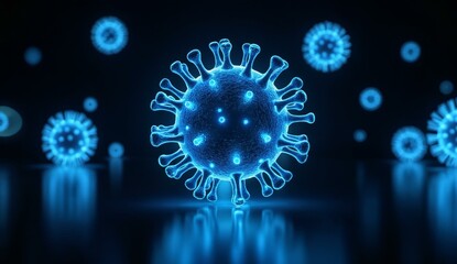 Virus Particle Illustration in Blue Tones