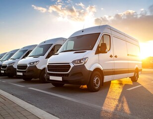 White Delivery Vans Lined Sunset