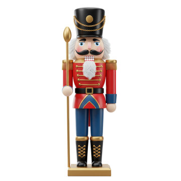A full shot of a christmas nutcracker soldier with a spear on a transparent studio background isolated