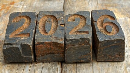 Year 2026 shown on old wooden printing blocks