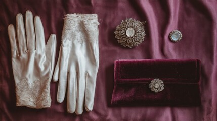 Elegant Vintage Accessories On Purple Velvet