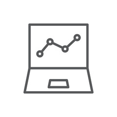 Line style icon of a laptop displaying a line chart, perfect for data analysis, business reports, statistics, and online performance