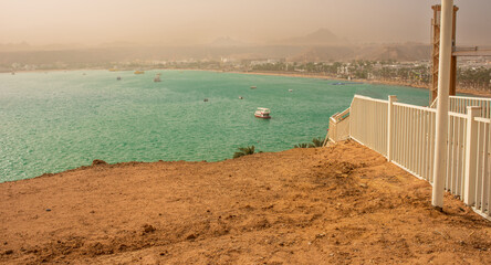 view of sharm el maya bay in sharm el sheikh egypt before sand storm