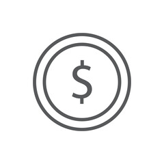 Line style icon of a dollar coin, representing money, finance, currency, payment, and wealth concepts