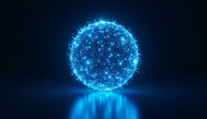 Glowing Blue Spherical Structure with Sparkling Lights Against a Dark Background