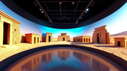 Virtual museum exhibit displaying ancient structures