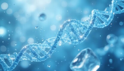 Spiral DNA Strand in a Blue, Illuminated Environment