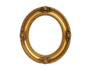 Obraz premium Victorian Era Oval Gilded Frame with Floral Engravings, Isolated on White