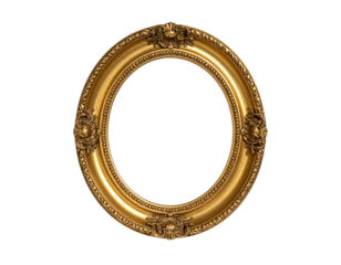 Victorian Era Oval Gilded Frame with Floral Engravings, Isolated on White