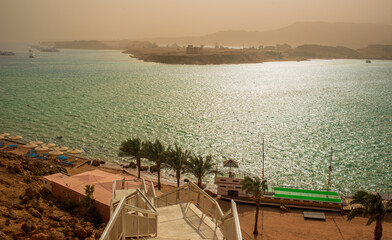 view of sharm el maya bay in sharm el sheikh egypt before sand storm