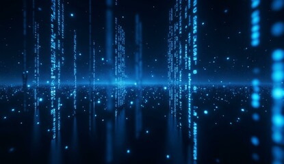 Digital data streams in a futuristic blue environment