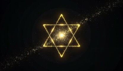 Golden Star of David with Radiant Light and Sparkling Trail on Dark Background