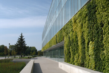 modern architectural facade emphasizing ecological technologies and sustainable materials