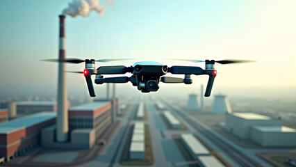 Drone inspecting industrial area for pollution