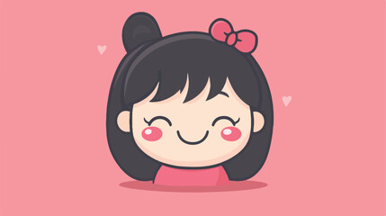 Kawaii Style Female Emoticon Vector Icon Illustration