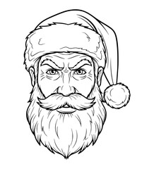 Determined Santa Face Line Art