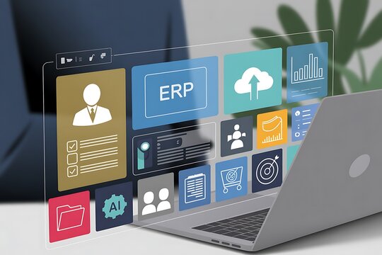 Business application interface technology icons digital