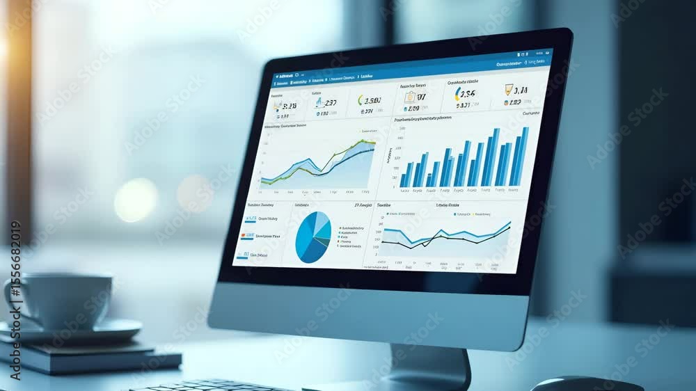Poster vivid photo stock image of online shopping behavior dashboard with interactive digital analytics & d